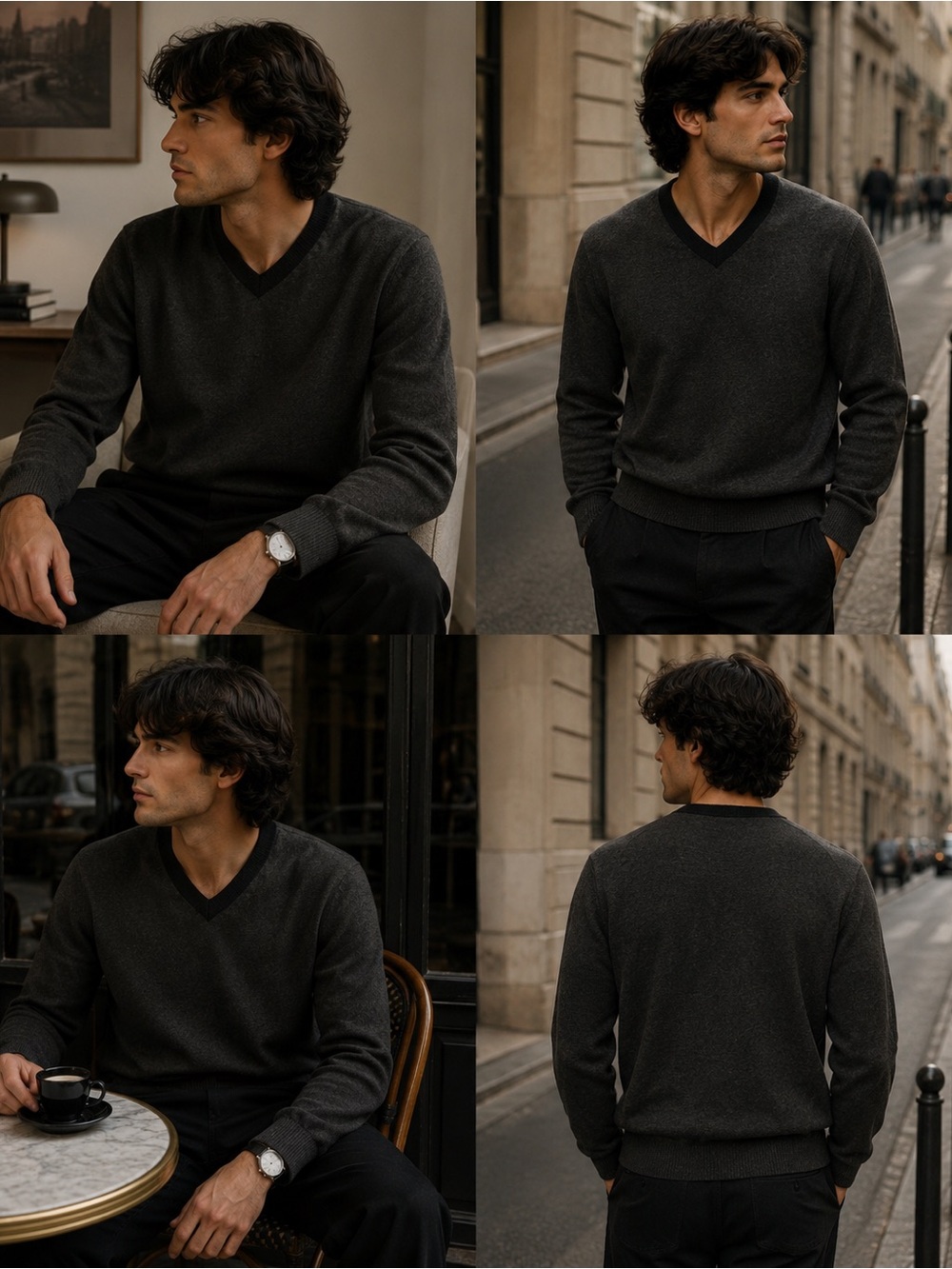 Vince Grey Black Wool V-Neck Sweater